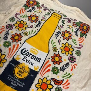Corona Extra Beer Graphic T-Shirt Floral Design Cream Color‎ Size Medium Ripple